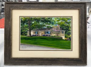 Framed custom house portrait of family's home