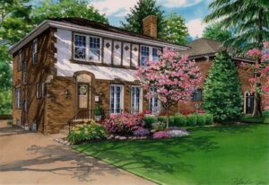 Watercolor portrait of lovely home