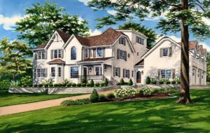Watercolor of Sherwood Drive home by Richelle Flecke